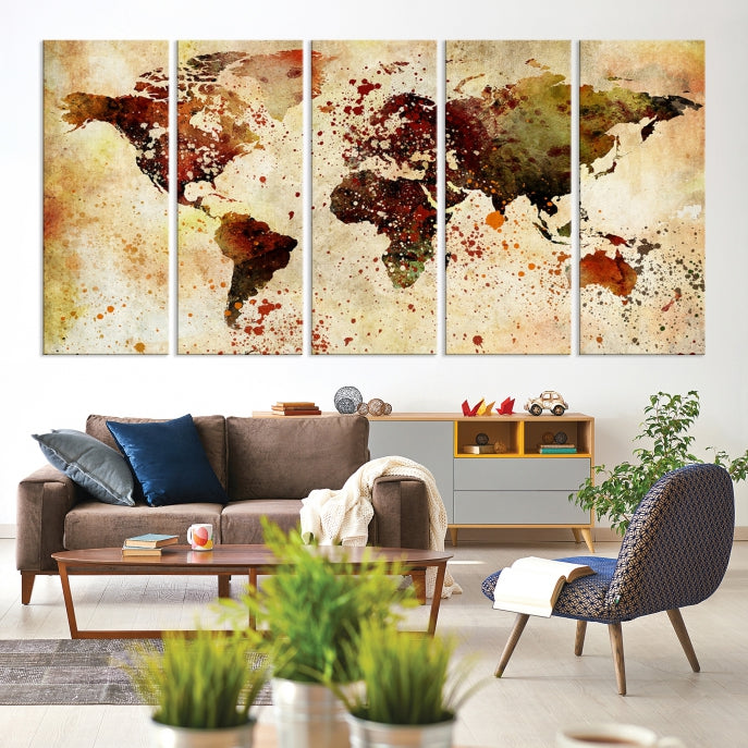 Ink Splash World Map Watercolor Painting on Canvas Wall Art Print