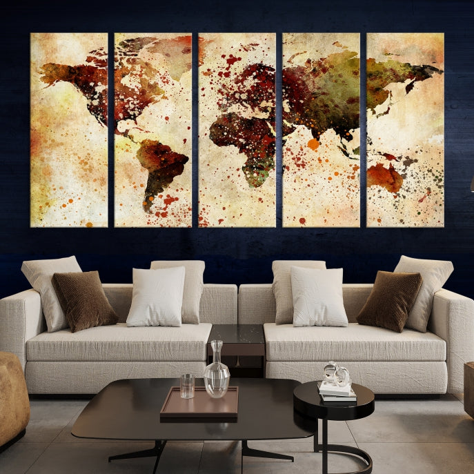 Ink Splash World Map Watercolor Painting on Canvas Wall Art Print