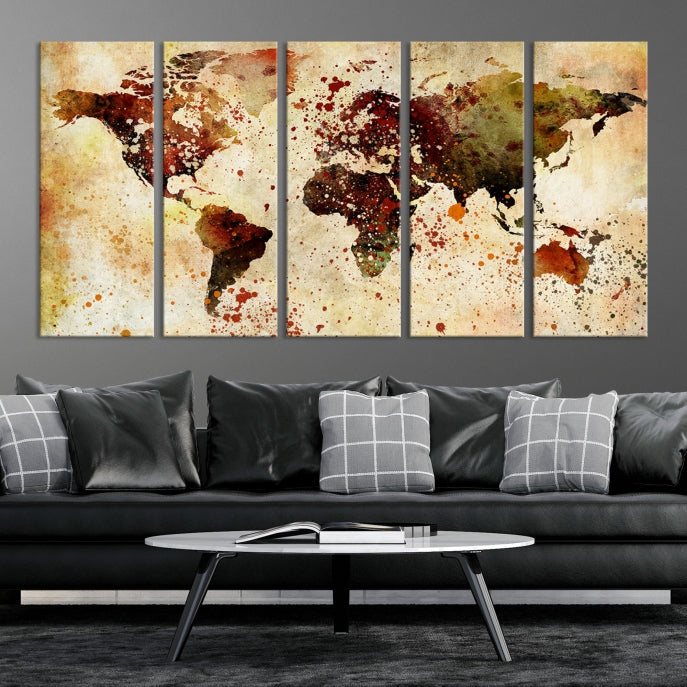 Ink Splash World Map Watercolor Painting on Canvas Wall Art Print