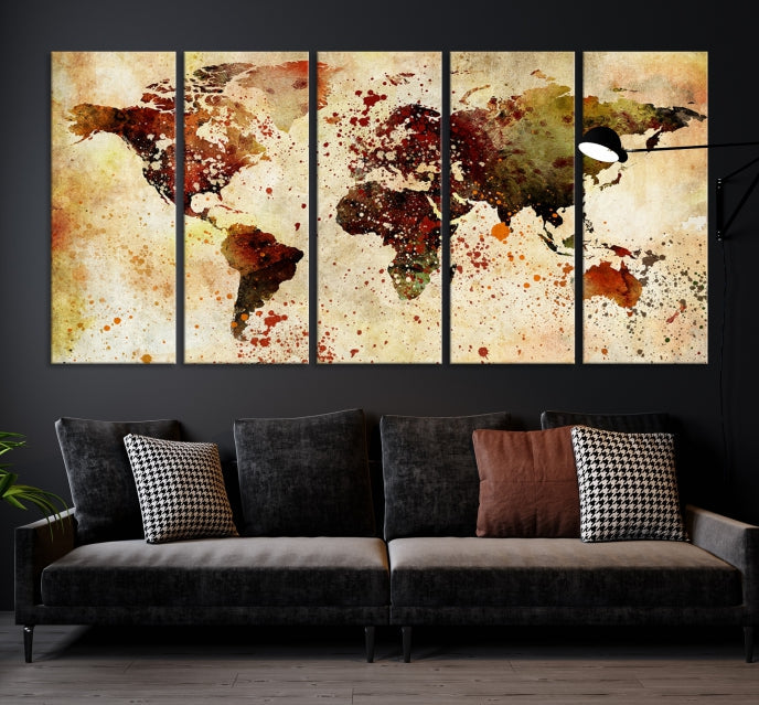 Ink Splash World Map Watercolor Painting on Canvas Wall Art Print