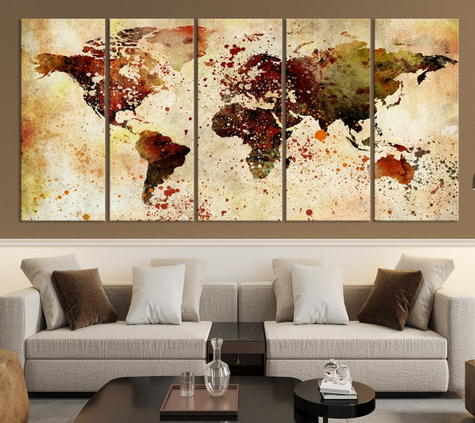 Ink Splash World Map Watercolor Painting on Canvas Wall Art Print