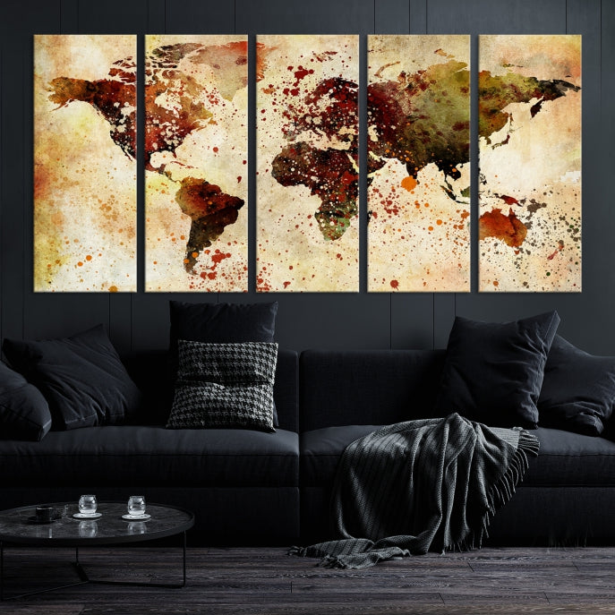 Ink Splash World Map Watercolor Painting on Canvas Wall Art Print