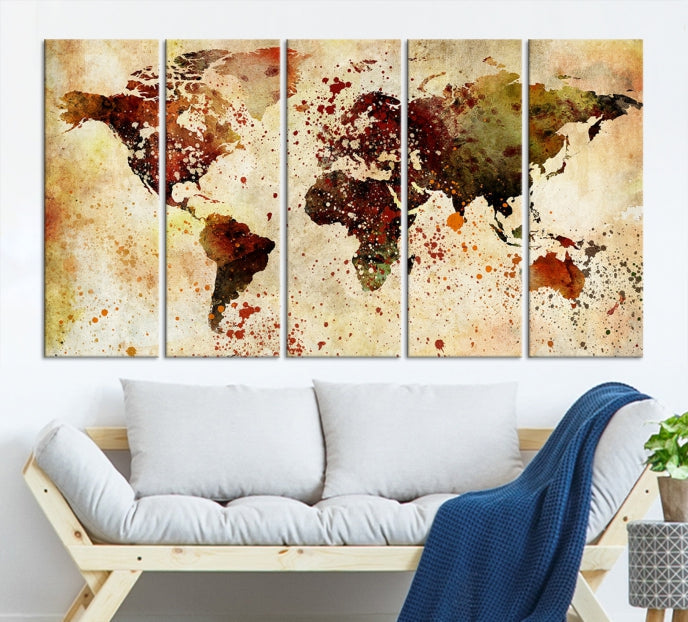 Ink Splash World Map Watercolor Painting on Canvas Wall Art Print