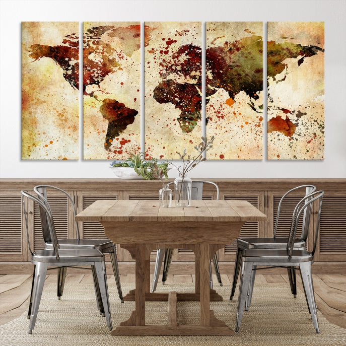 Ink Splash World Map Watercolor Painting on Canvas Wall Art Print