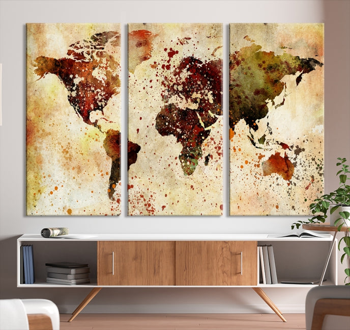 Ink Splash World Map Watercolor Painting on Canvas Wall Art Print