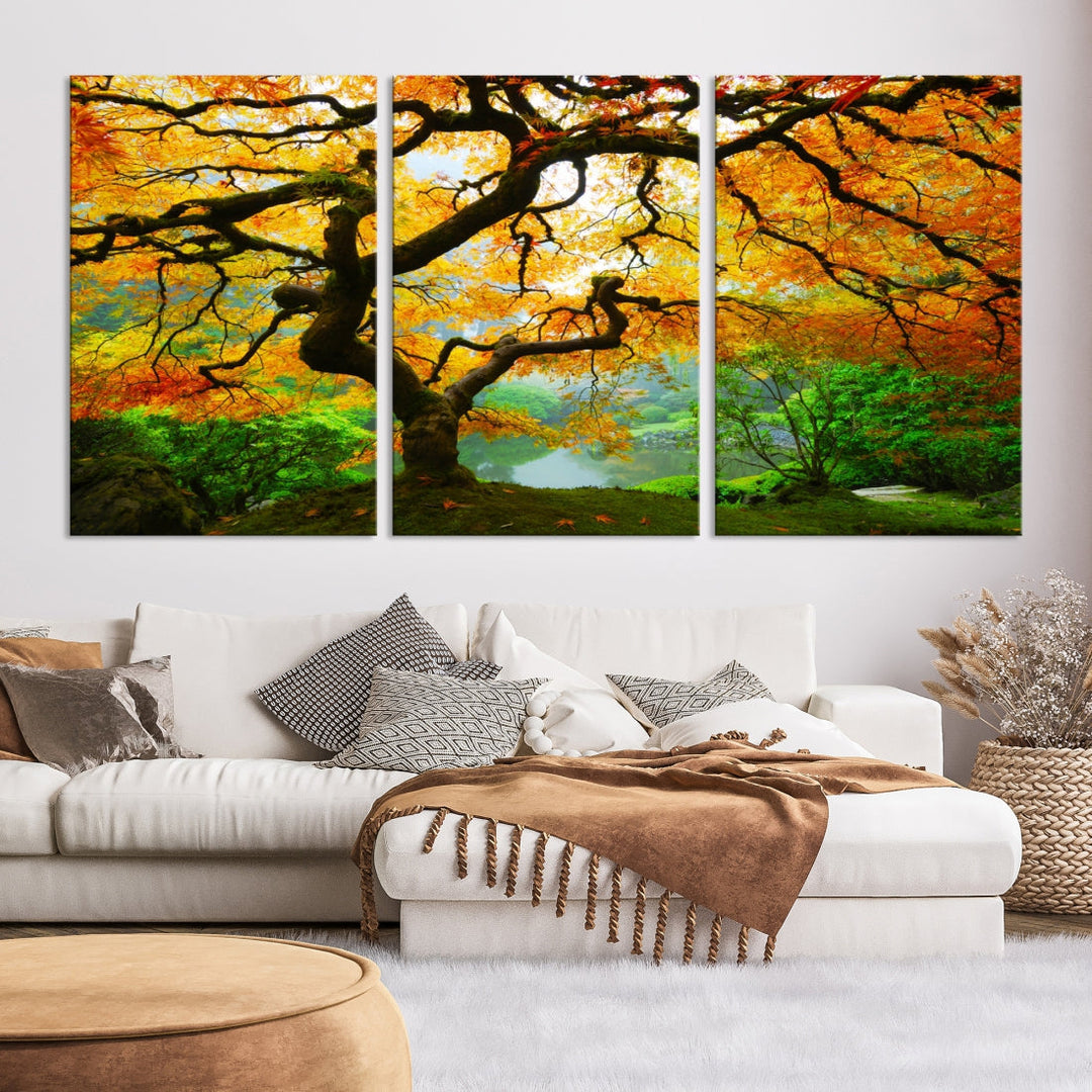 Japanese Maple in Autumn, Japanese Garden, Portland Oregon Fall Large Wall Art Canvas Print