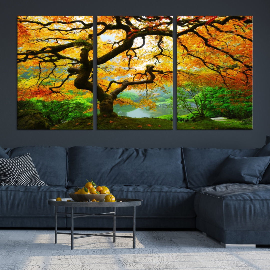 Japanese Maple in Autumn, Japanese Garden, Portland Oregon Fall Large Wall Art Canvas Print