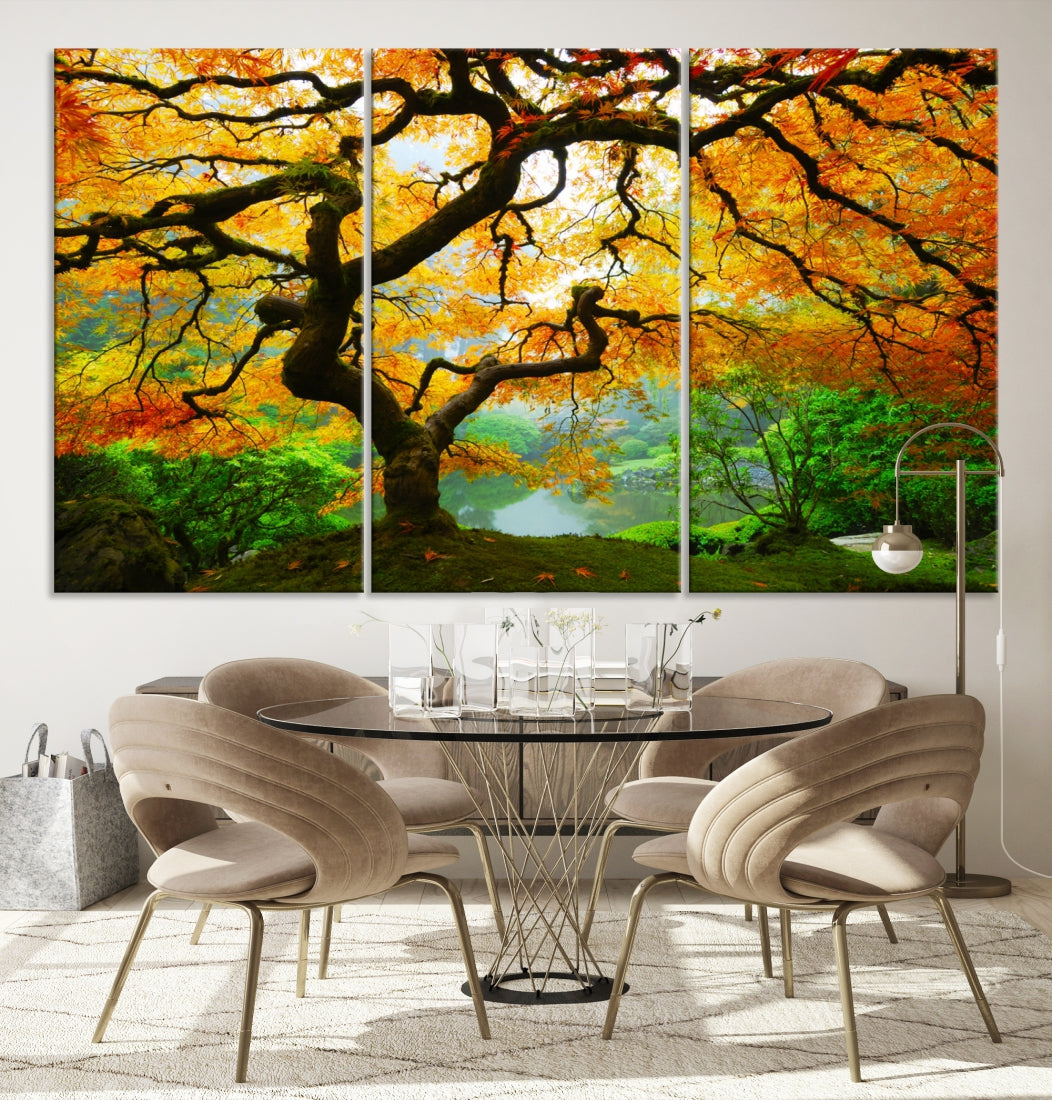 Japanese Maple in Autumn, Japanese Garden, Portland Oregon Fall Large Wall Art Canvas Print