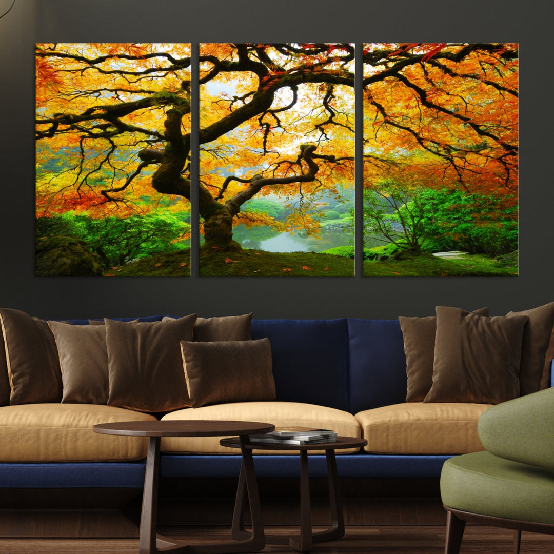 Japanese Maple in Autumn, Japanese Garden, Portland Oregon Fall Large Wall Art Canvas Print