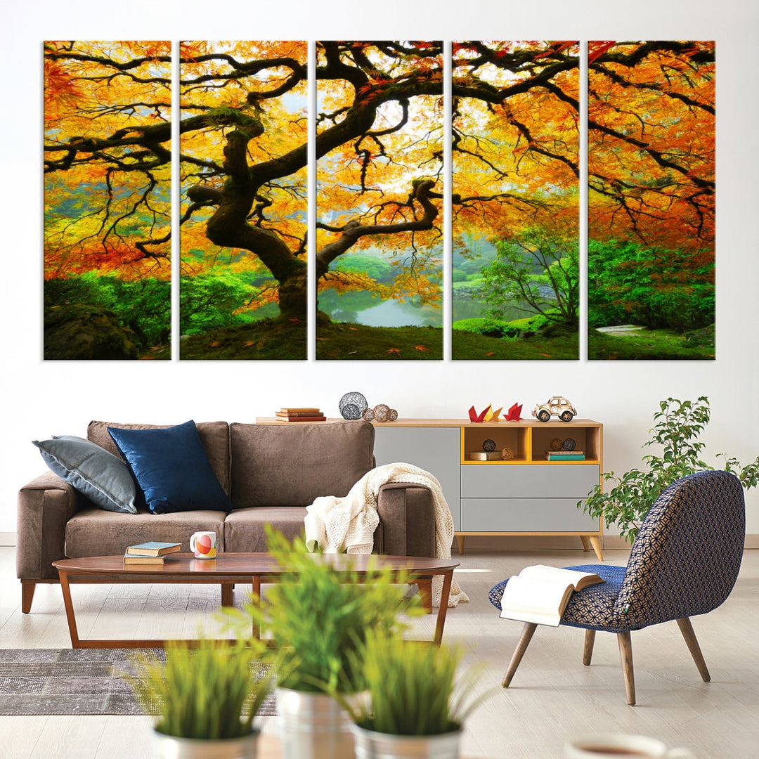 Japanese Maple in Autumn, Japanese Garden, Portland Oregon Fall Large Wall Art Canvas Print