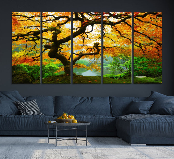 Japanese Maple in Autumn, Japanese Garden, Portland Oregon Fall Large Wall Art Canvas Print