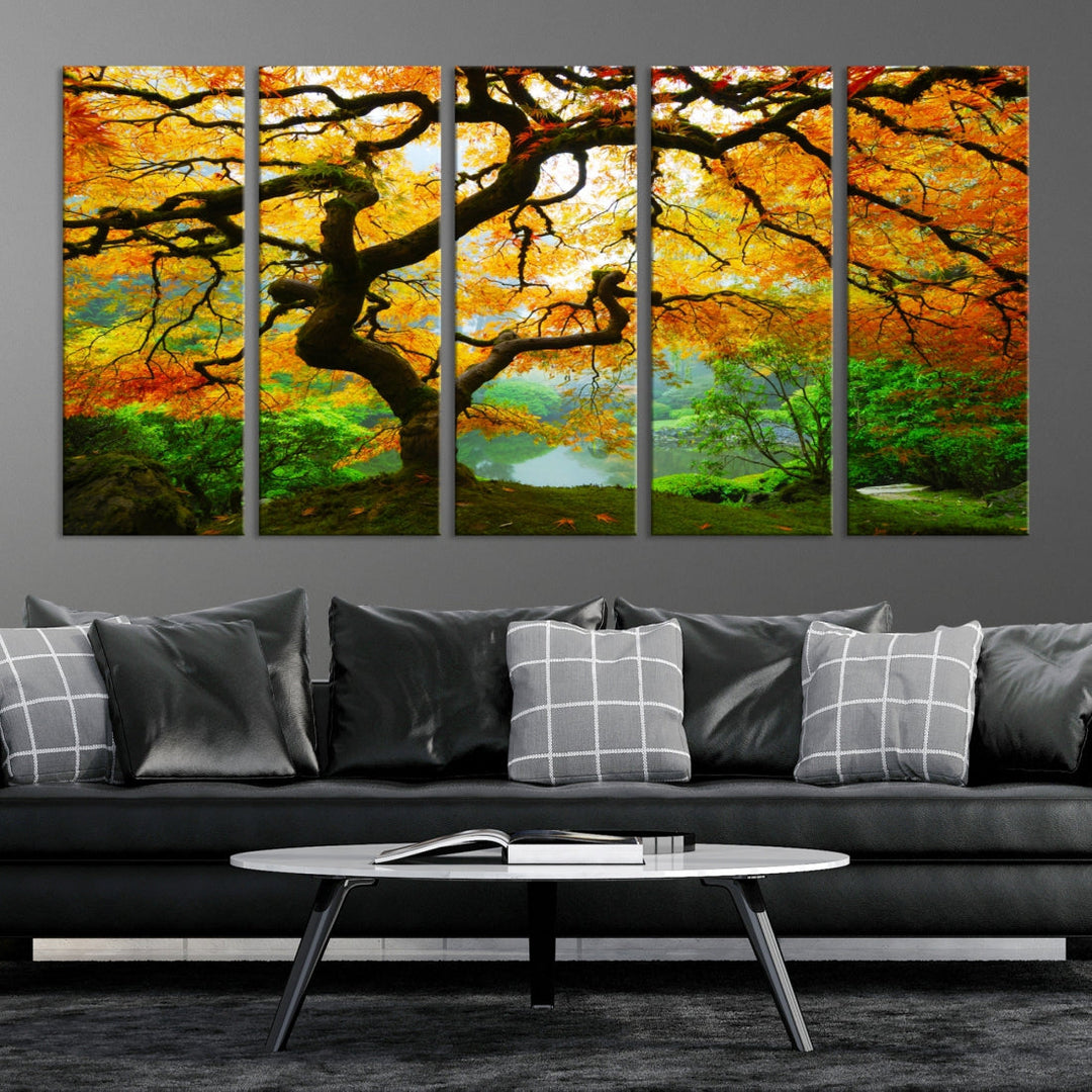 Japanese Maple in Autumn, Japanese Garden, Portland Oregon Fall Large Wall Art Canvas Print