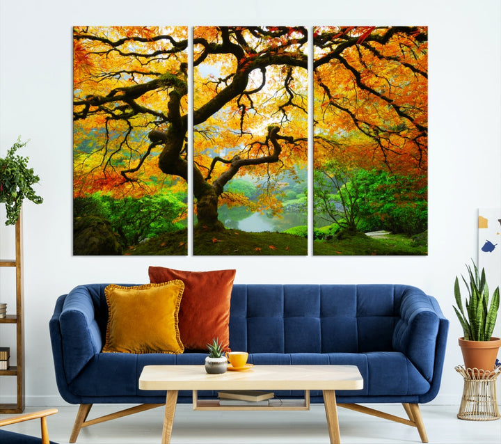 Japanese Maple in Autumn, Japanese Garden, Portland Oregon Fall Large Wall Art Canvas Print