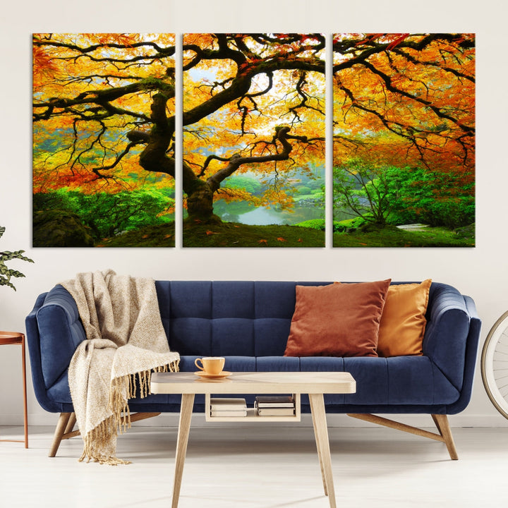 Japanese Maple in Autumn, Japanese Garden, Portland Oregon Fall Large Wall Art Canvas Print