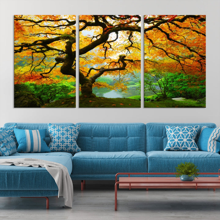 Japanese Maple in Autumn, Japanese Garden, Portland Oregon Fall Large Wall Art Canvas Print