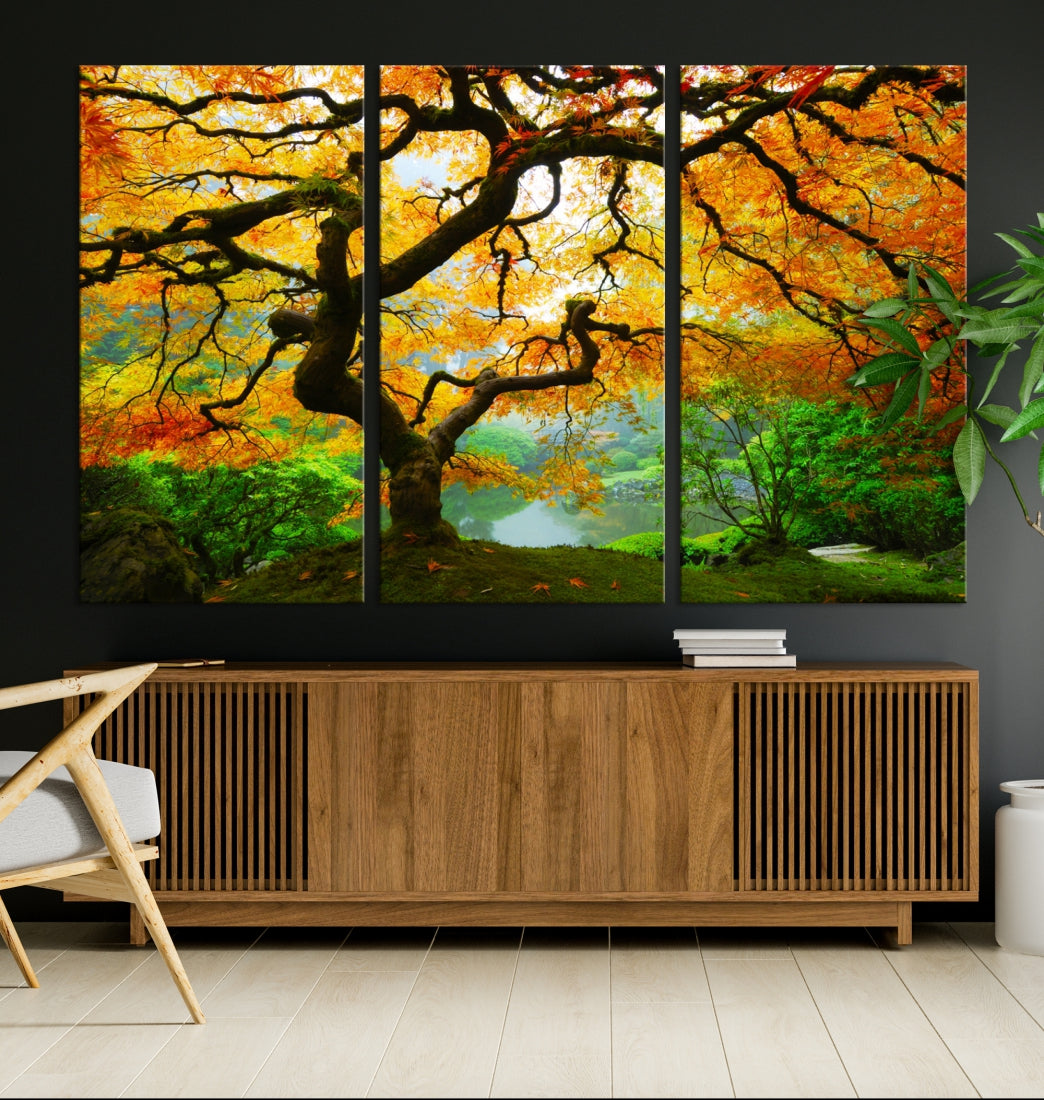 Japanese Maple in Autumn, Japanese Garden, Portland Oregon Fall Large Wall Art Canvas Print