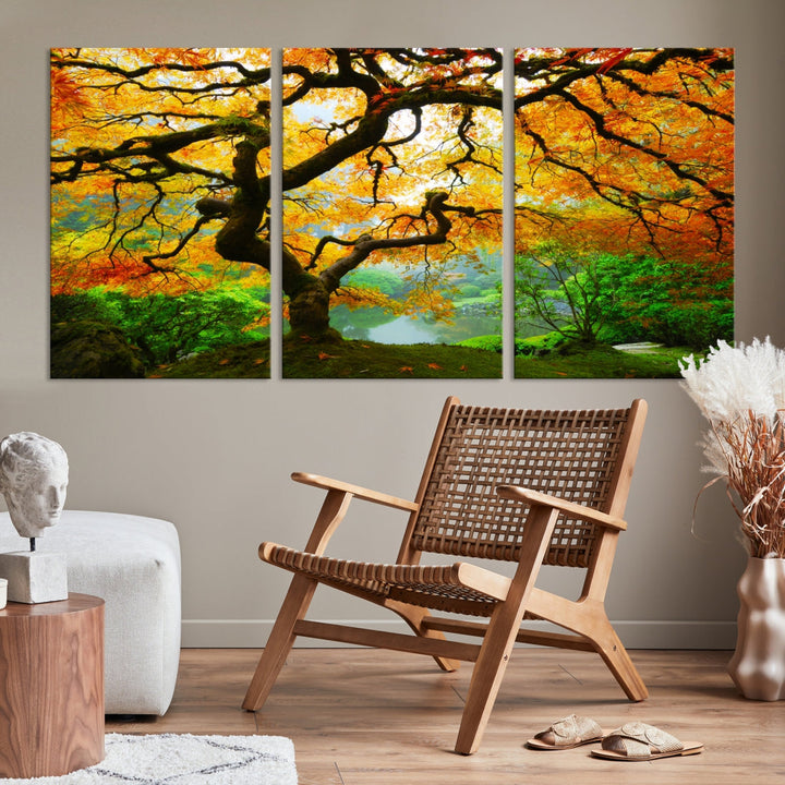 Japanese Maple in Autumn, Japanese Garden, Portland Oregon Fall Large Wall Art Canvas Print