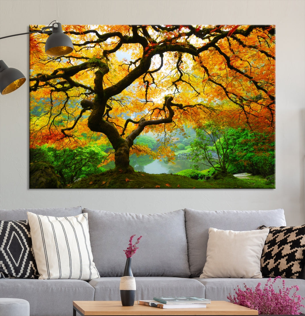 Japanese Maple in Autumn, Japanese Garden, Portland Oregon Fall Large Wall Art Canvas Print