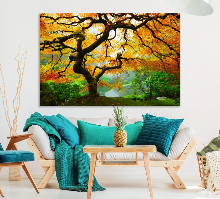 Japanese Maple in Autumn, Japanese Garden, Portland Oregon Fall Large Wall Art Canvas Print