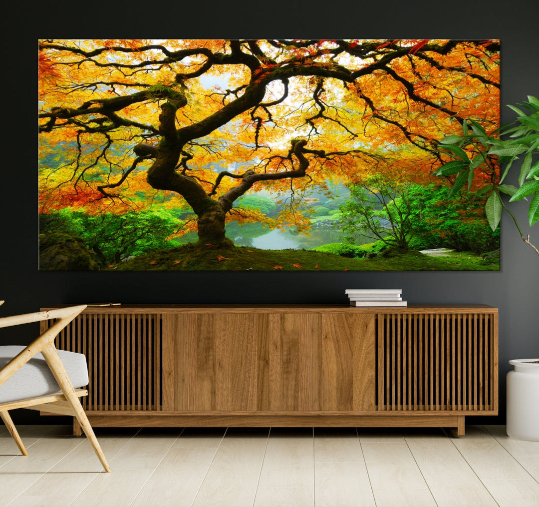 Japanese Maple in Autumn, Japanese Garden, Portland Oregon Fall Large Wall Art Canvas Print