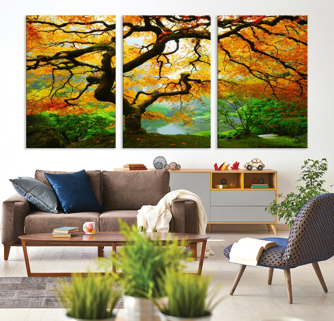 Japanese Maple in Autumn, Japanese Garden, Portland Oregon Fall Large Wall Art Canvas Print