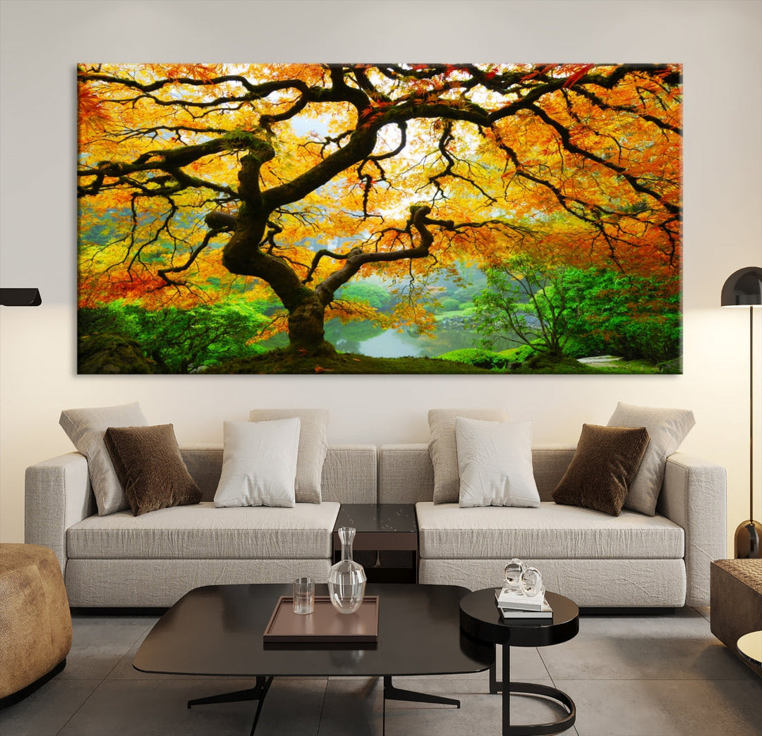 Japanese Maple in Autumn, Japanese Garden, Portland Oregon Fall Large Wall Art Canvas Print