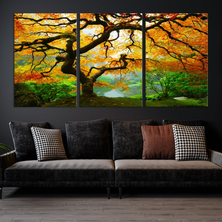 Japanese Maple in Autumn, Japanese Garden, Portland Oregon Fall Large Wall Art Canvas Print