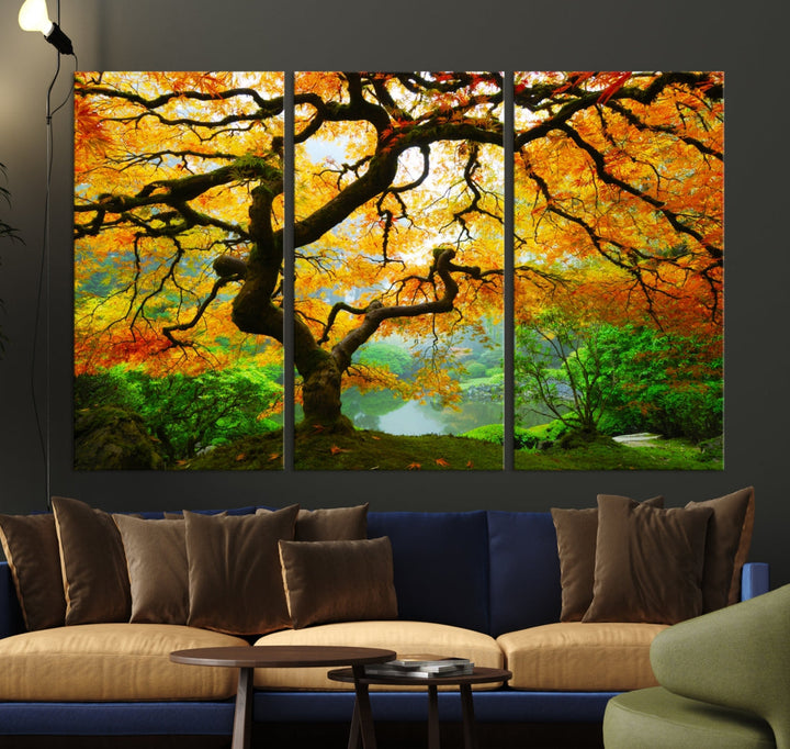 Japanese Maple in Autumn, Japanese Garden, Portland Oregon Fall Large Wall Art Canvas Print