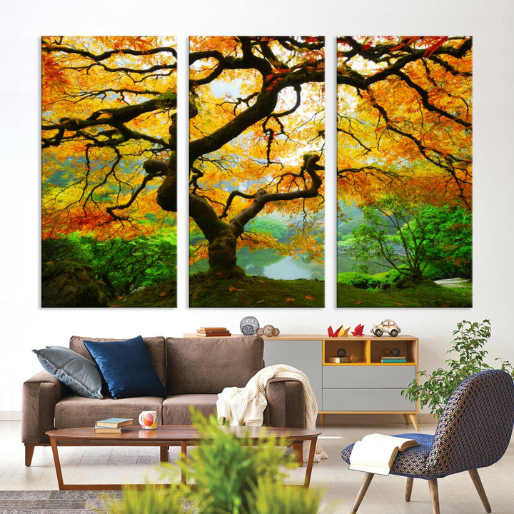 Japanese Maple in Autumn, Japanese Garden, Portland Oregon Fall Large Wall Art Canvas Print