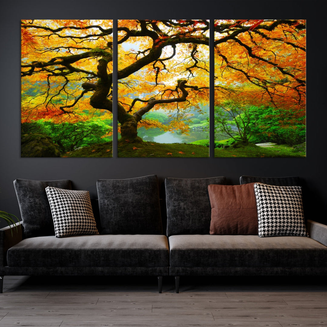 Japanese Maple in Autumn, Japanese Garden, Portland Oregon Fall Large Wall Art Canvas Print