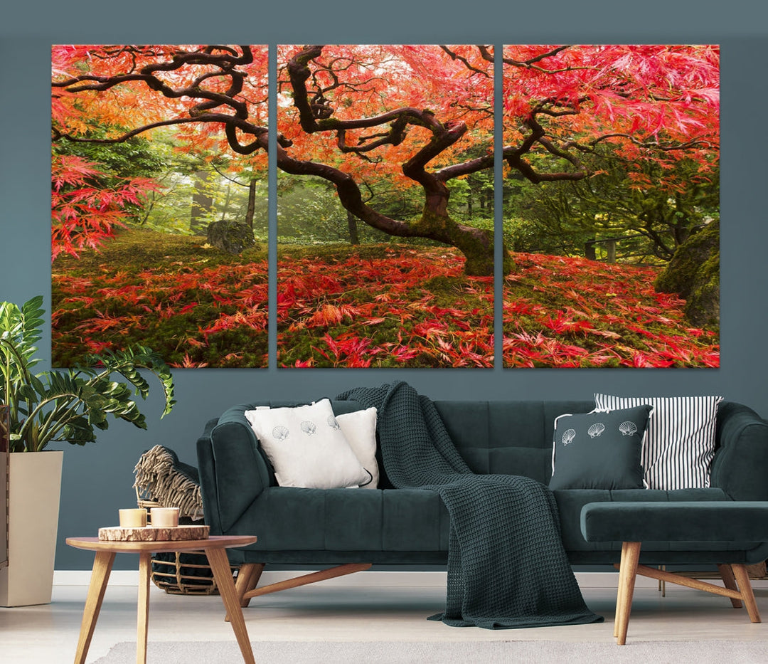 Japanese Maple in Autumn, Japanese Garden, Portland Oregon Japanese Maple Tree Fall Autumn Large Wall Art Canvas Print