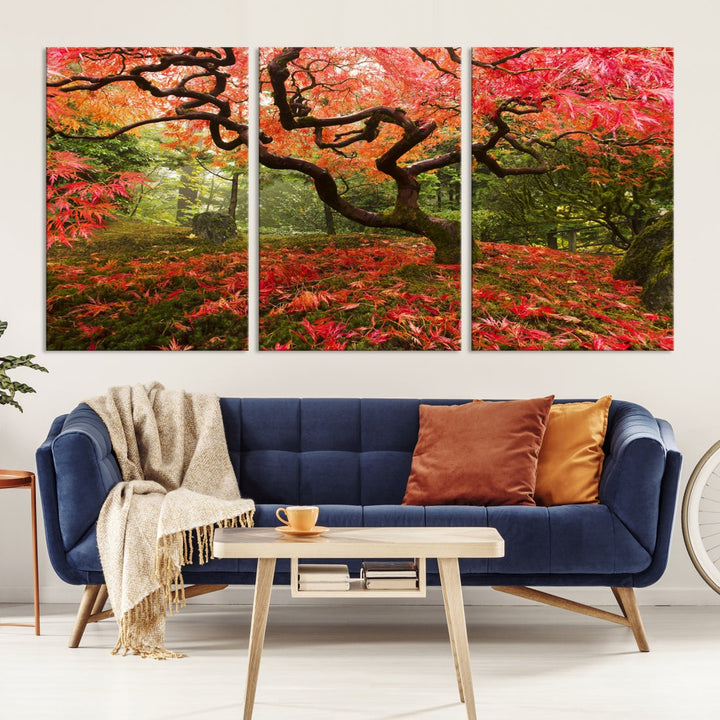 Japanese Maple in Autumn, Japanese Garden, Portland Oregon Japanese Maple Tree Fall Autumn Large Wall Art Canvas Print