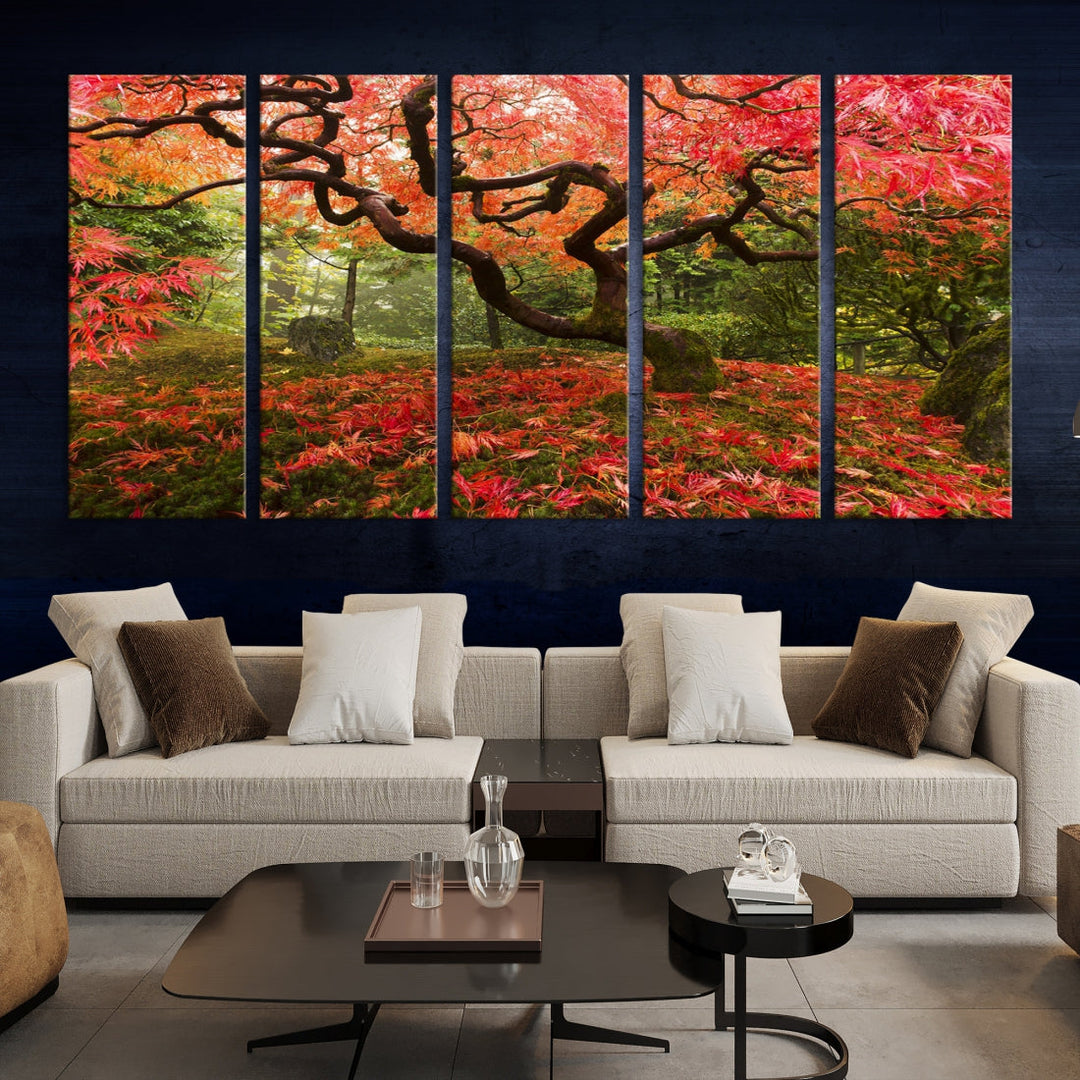 Japanese Maple in Autumn, Japanese Garden, Portland Oregon Japanese Maple Tree Fall Autumn Large Wall Art Canvas Print