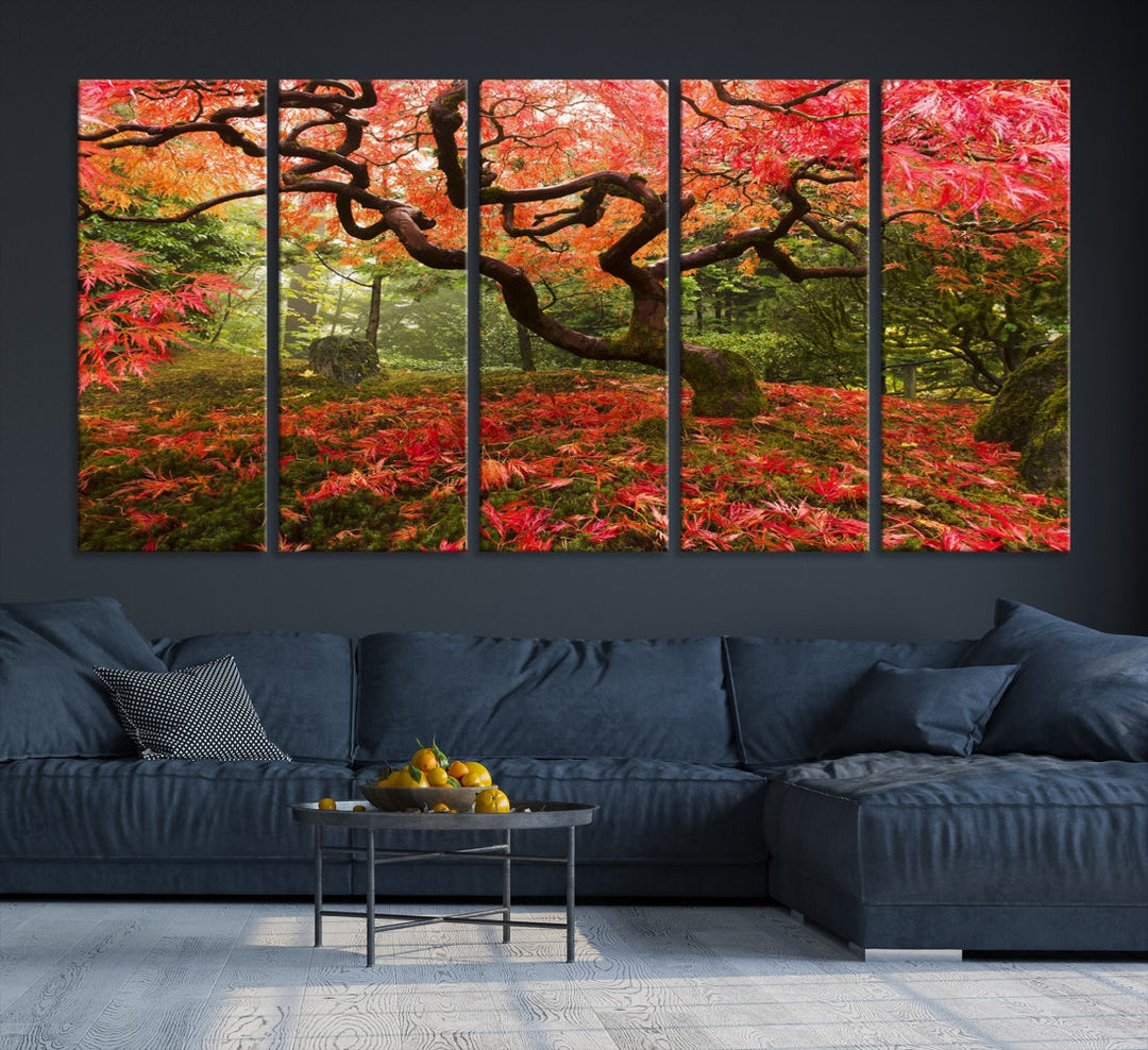 Japanese Maple in Autumn, Japanese Garden, Portland Oregon Japanese Maple Tree Fall Autumn Large Wall Art Canvas Print