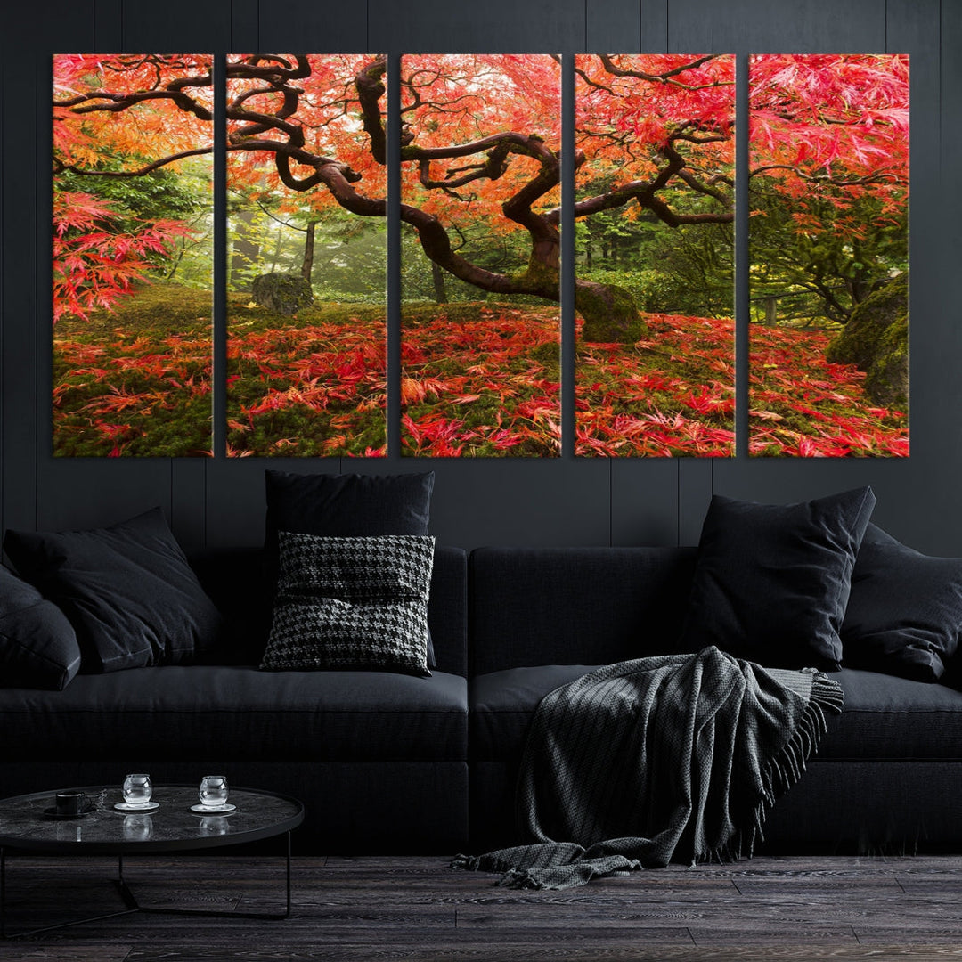 Japanese Maple in Autumn, Japanese Garden, Portland Oregon Japanese Maple Tree Fall Autumn Large Wall Art Canvas Print