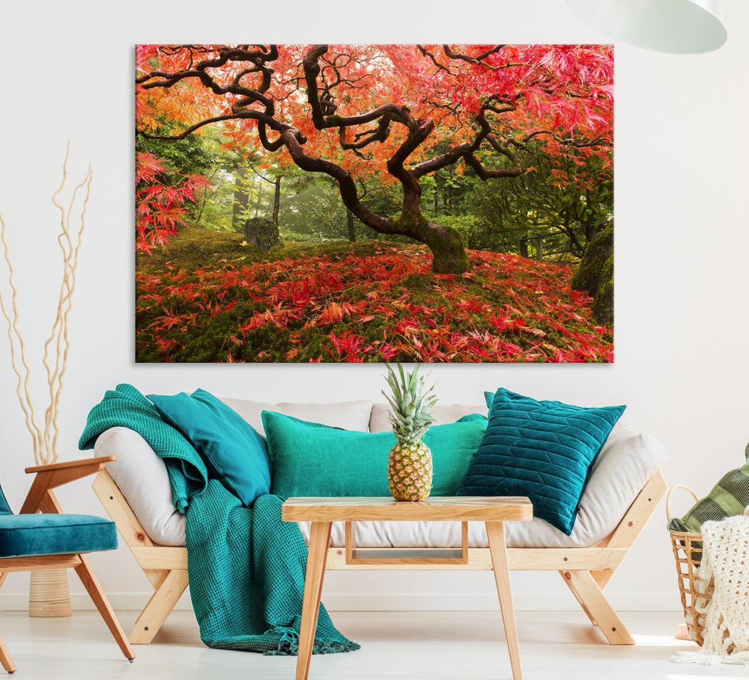 Japanese Maple in Autumn, Japanese Garden, Portland Oregon Japanese Maple Tree Fall Autumn Large Wall Art Canvas Print