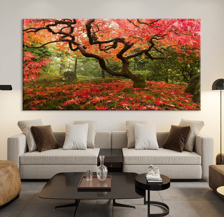 Japanese Maple in Autumn, Japanese Garden, Portland Oregon Japanese Maple Tree Fall Autumn Large Wall Art Canvas Print