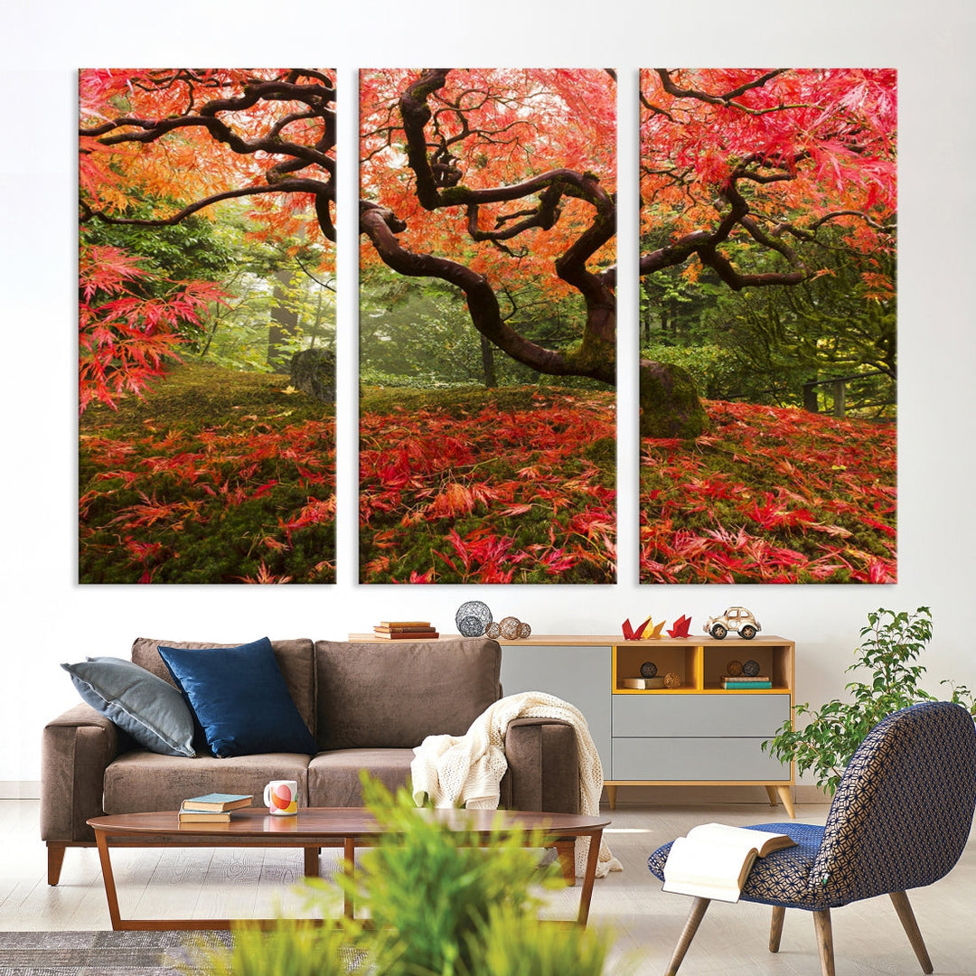 Japanese Maple in Autumn, Japanese Garden, Portland Oregon Japanese Maple Tree Fall Autumn Large Wall Art Canvas Print