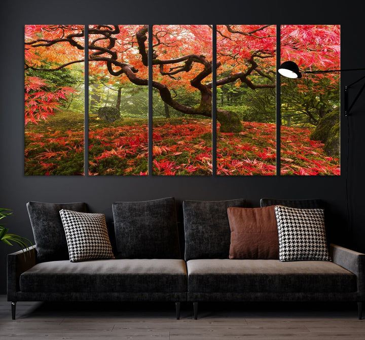 Japanese Maple in Autumn, Japanese Garden, Portland Oregon Japanese Maple Tree Fall Autumn Large Wall Art Canvas Print