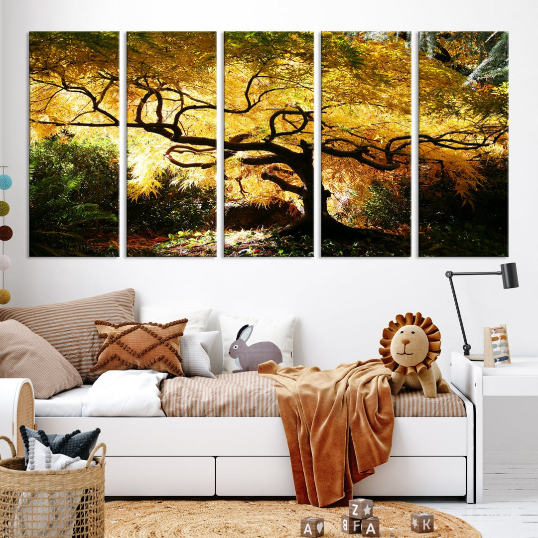 Japanese Maple in Autumn, Japanese Garden, Portland Oregon Fall Large Wall Art Canvas Print