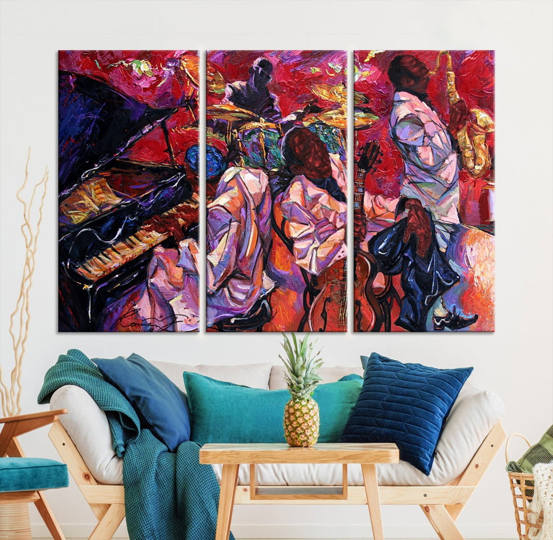 Jazz Music Abstract Painting African American Wall Art Canvas Print Dining Room Decor