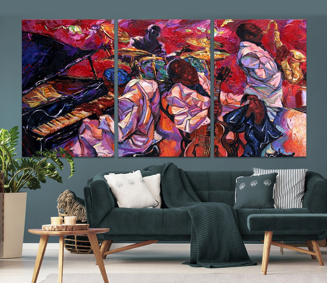 Jazz Music Abstract Painting African American Wall Art Canvas Print Dining Room Decor