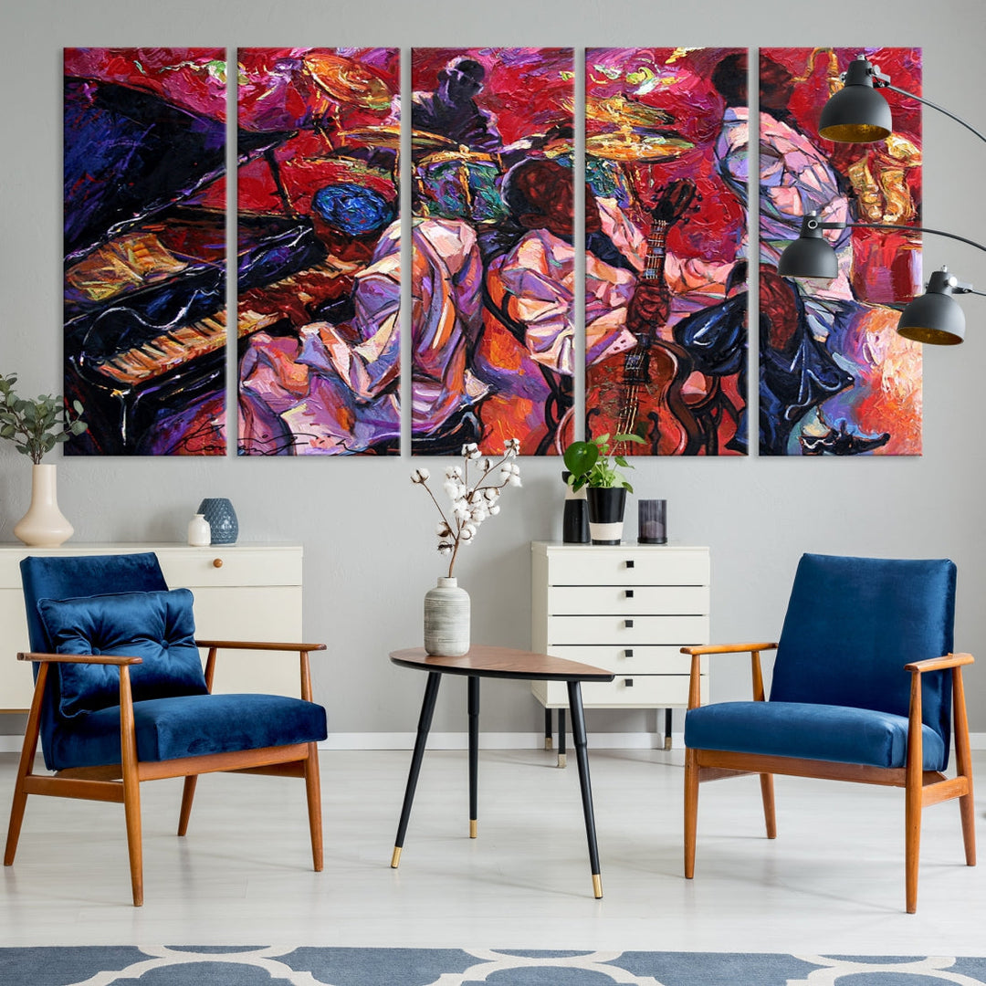 Jazz Music Abstract Painting African American Wall Art Canvas Print Dining Room Decor