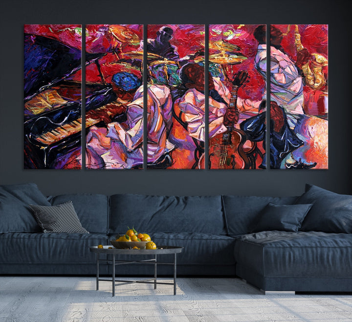 Jazz Music Abstract Painting African American Wall Art Canvas Print Dining Room Decor