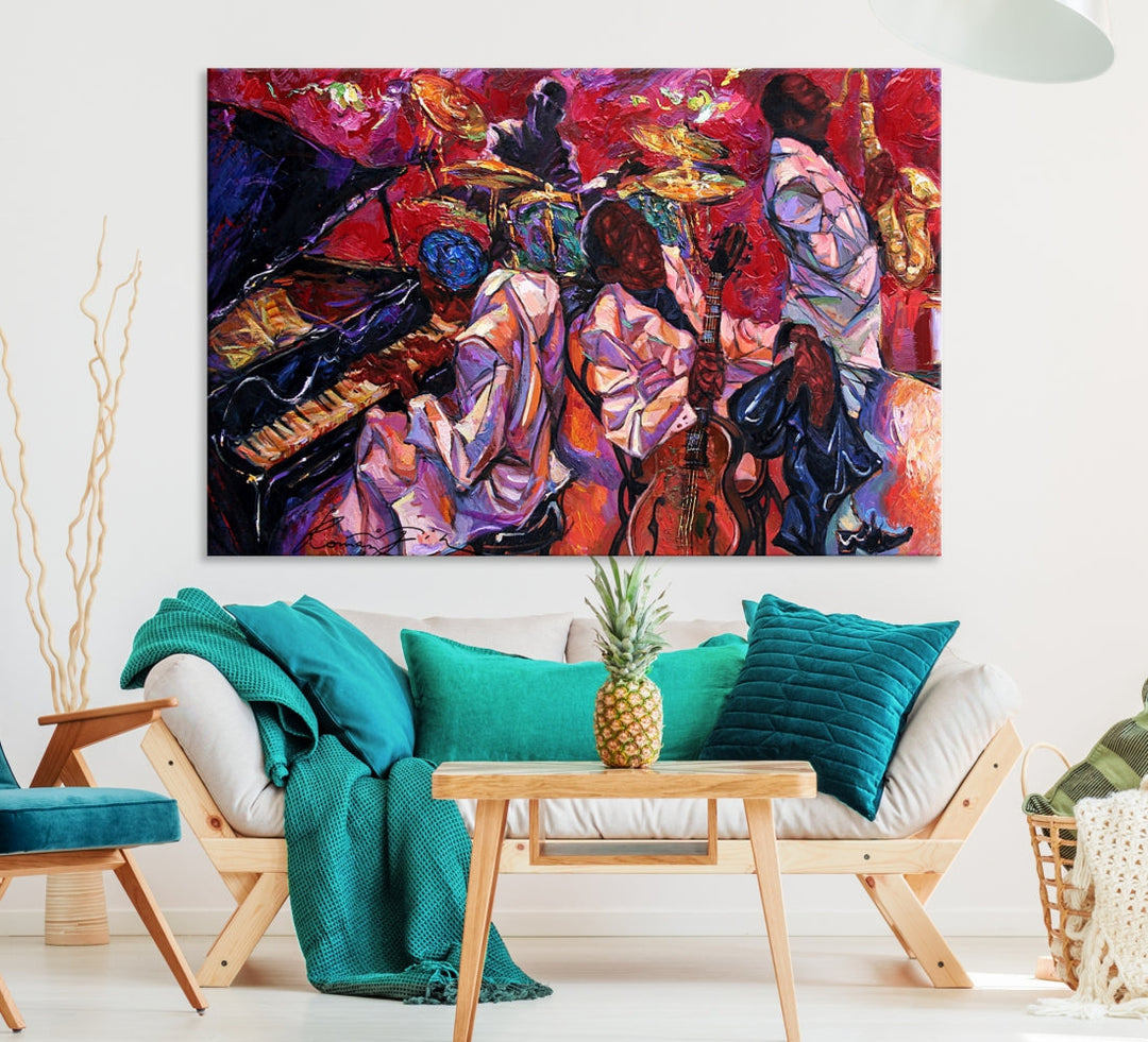 Jazz Music Abstract Painting African American Wall Art Canvas Print Dining Room Decor