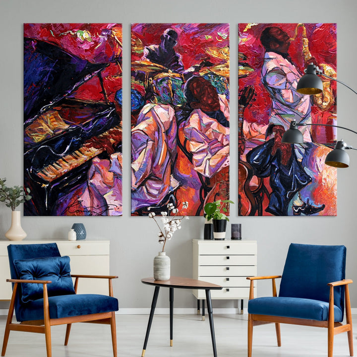 Jazz Music Abstract Painting African American Wall Art Canvas Print Dining Room Decor