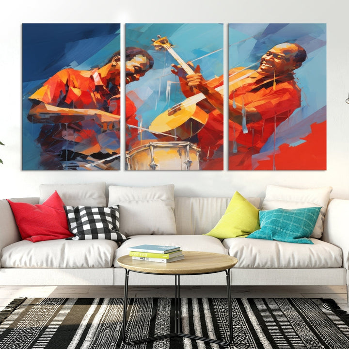 Jazz Musicians Wall Art, Jazz Canvas Painting, Jazz Music Print, Jazz Band African American Art Print, Framed Artwork