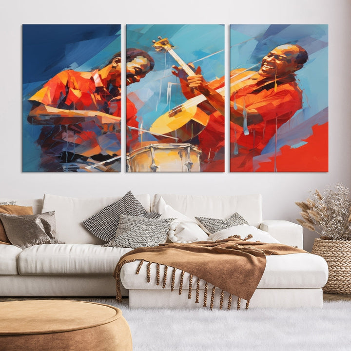 Jazz Musicians Wall Art, Jazz Canvas Painting, Jazz Music Print, Jazz Band African American Art Print, Framed Artwork