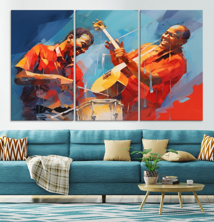 Jazz Musicians Wall Art, Jazz Canvas Painting, Jazz Music Print, Jazz Band African American Art Print, Framed Artwork