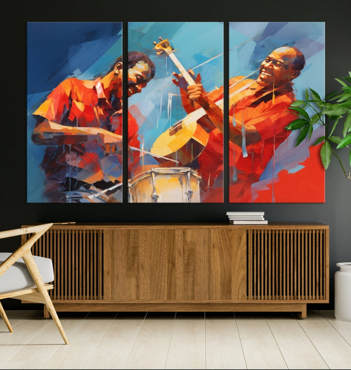 Jazz Musicians Wall Art, Jazz Canvas Painting, Jazz Music Print, Jazz Band African American Art Print, Framed Artwork